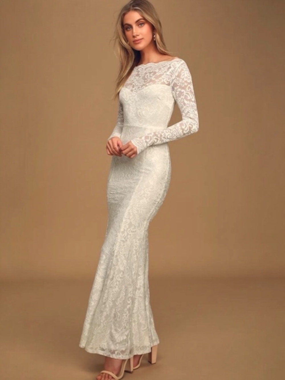Lulus Farida White Lace Long Sleeve Maxi Dress White XXS NWT Victorian Formal